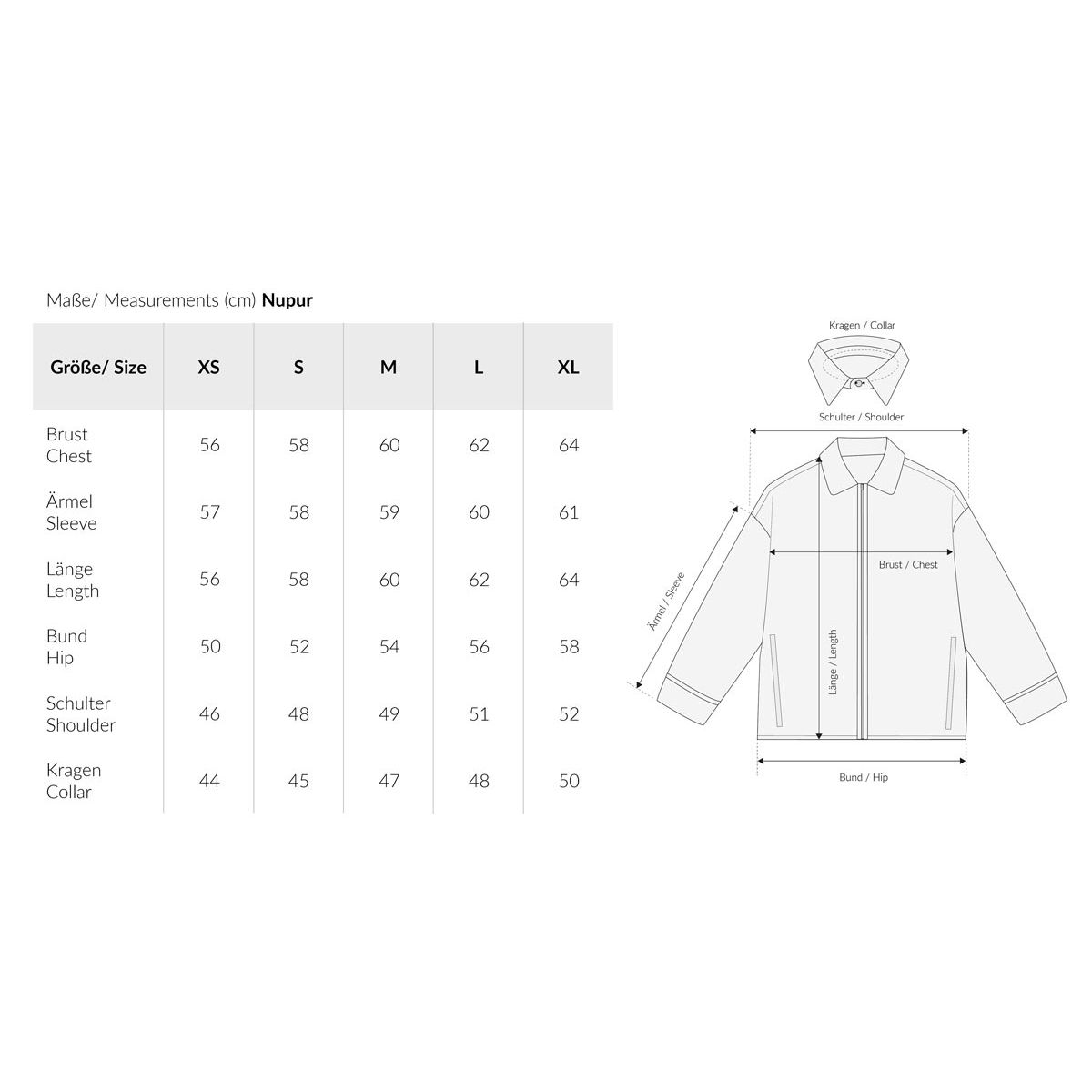 MELAWEAR Damen Twill-Jacke NUPUR Größentabelle
