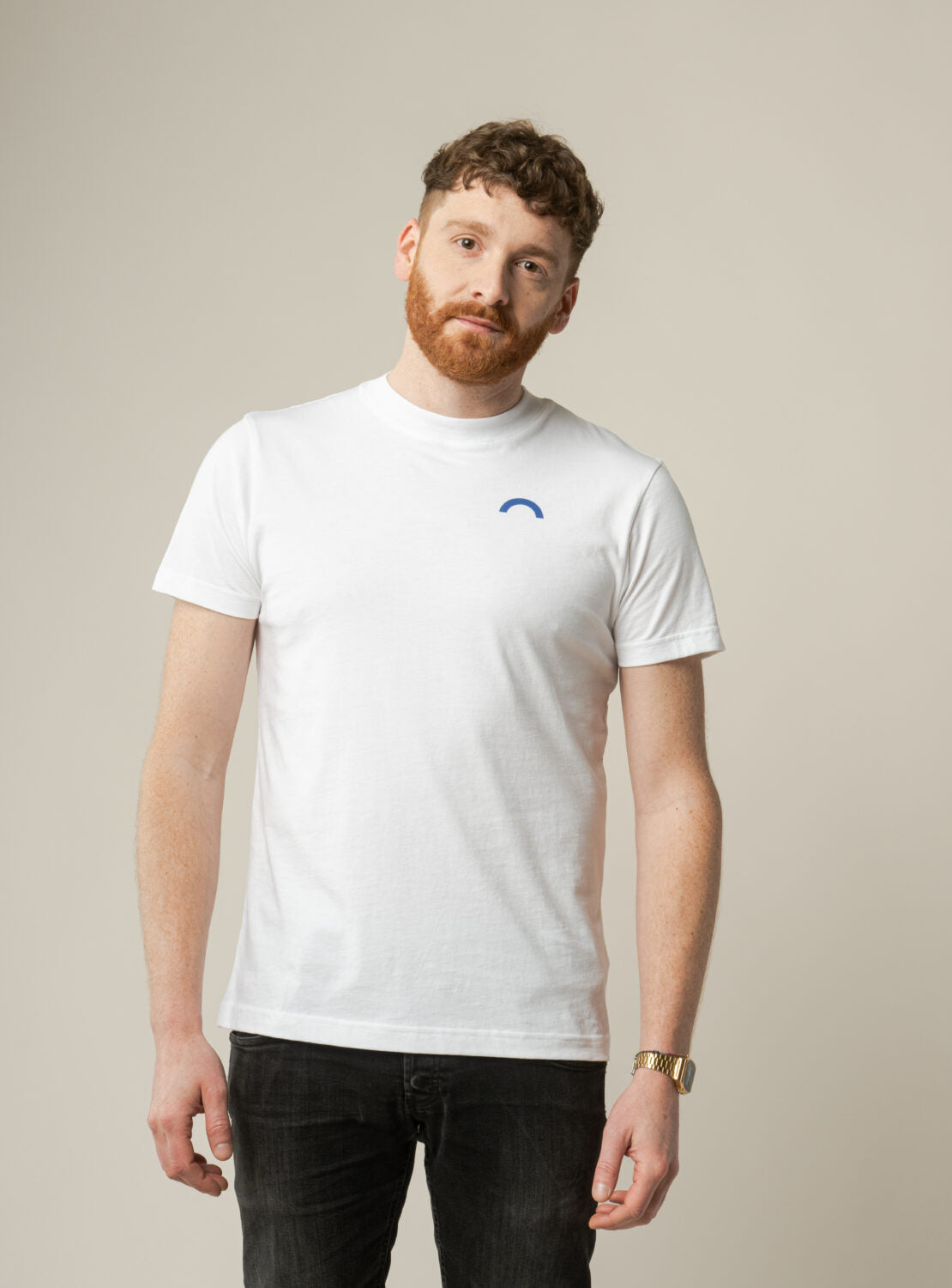 MELA Herren T-Shirt "AVAN" ONE-HUMANITY - Weiß - Druck Cobalt