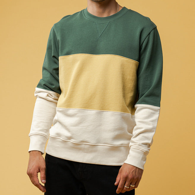 MELAWEAR Herren Sweatshirt "MANOJ" - Dritte Wahl Bottle Green Faded Sunshine Cream M