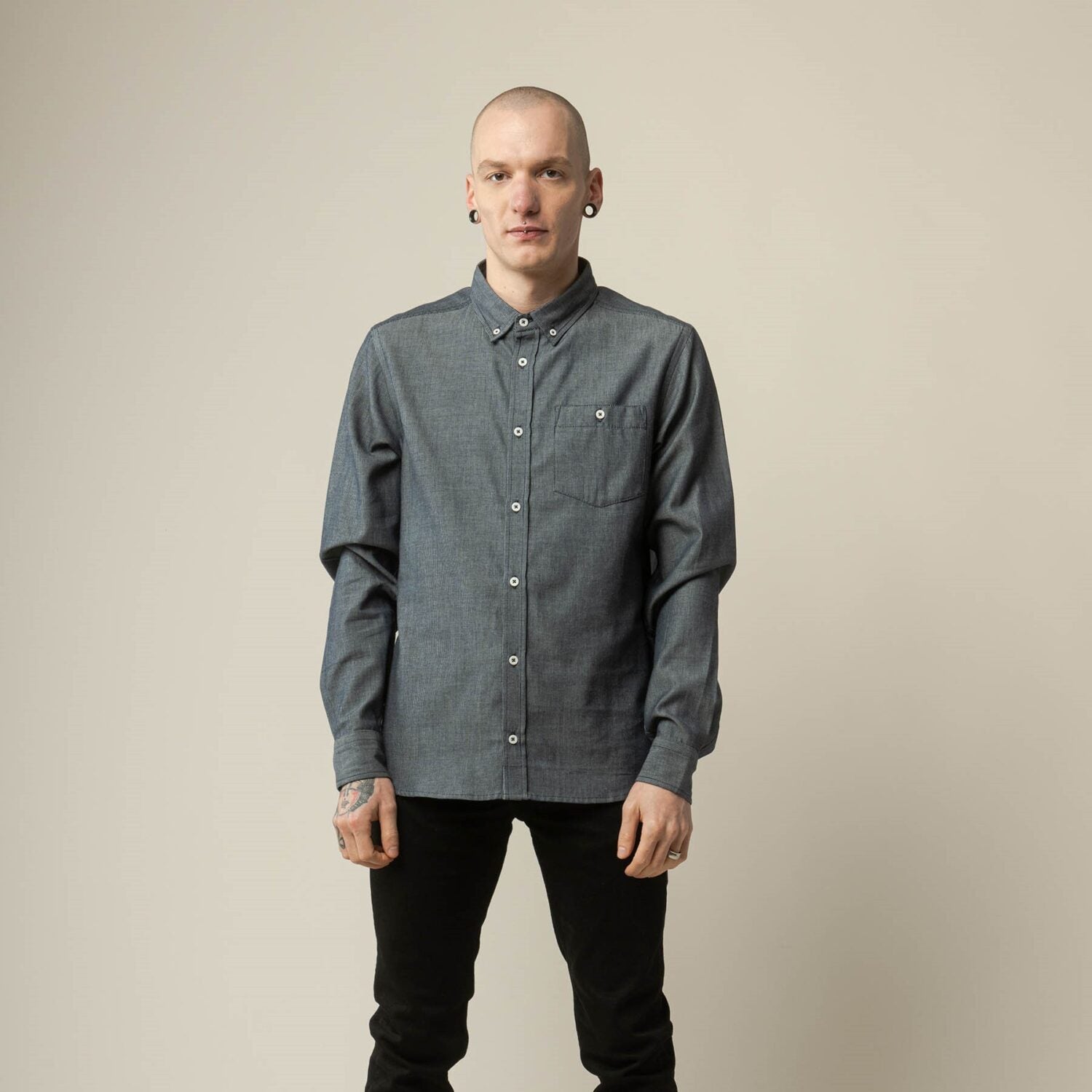 MELA Herren Hemd "AJAY" - darkblue chambray darkblue-chambray S
