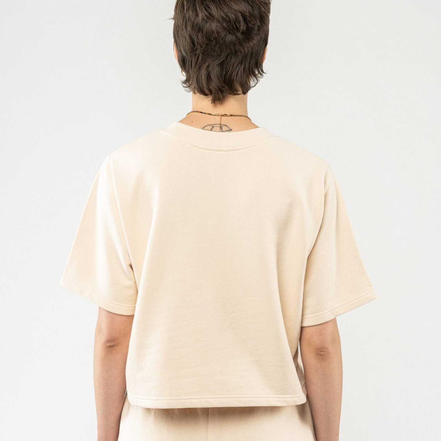 MELA Damen French Terry Cropped T-Shirt "DEEPALI" - Oat