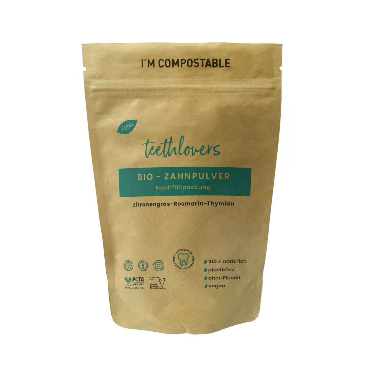 teethlovers Bio-Zahnpulver Nachfüllpackung - Dritte Wahl Zitronengras-Rosmarin-Thymian
