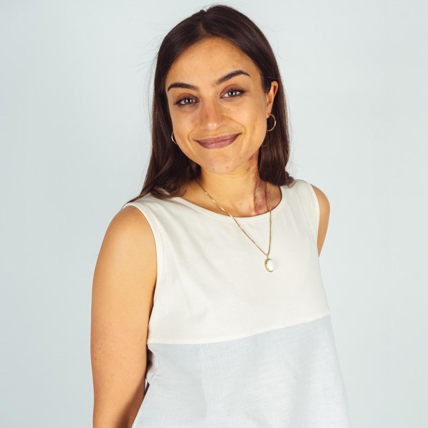 Noorlys Damen Top "TAMINA" - Pearled Ivory-Gray Striped