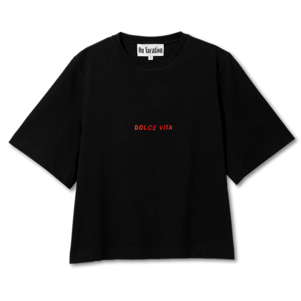 On Vacation Ladies Cropped T-Shirt "Dolce Vita" - Black