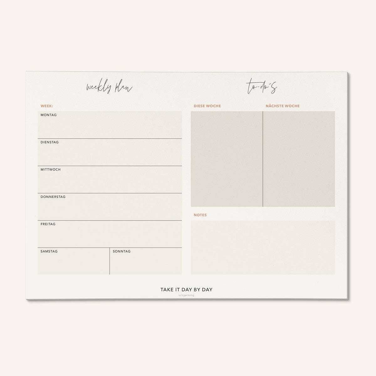 Projekt Stil Wochenplaner (A4) TAKE IT DAY BY DAY