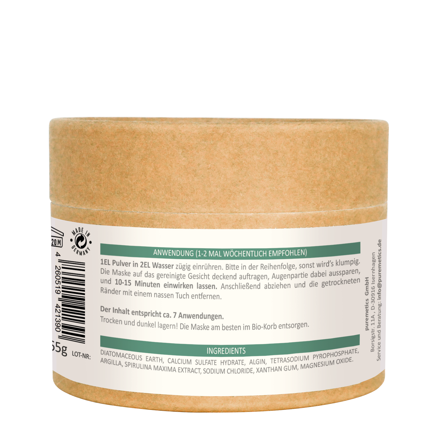Puremetics_PeelOffMaske_SpirulinaAlge_Rückseite