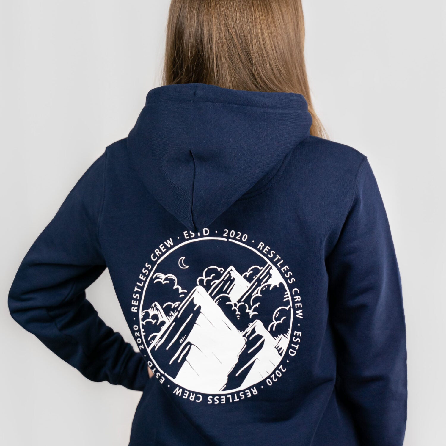 Restless Crew Unisex Hoodie "MOUNTAINS" - French Navy XXS