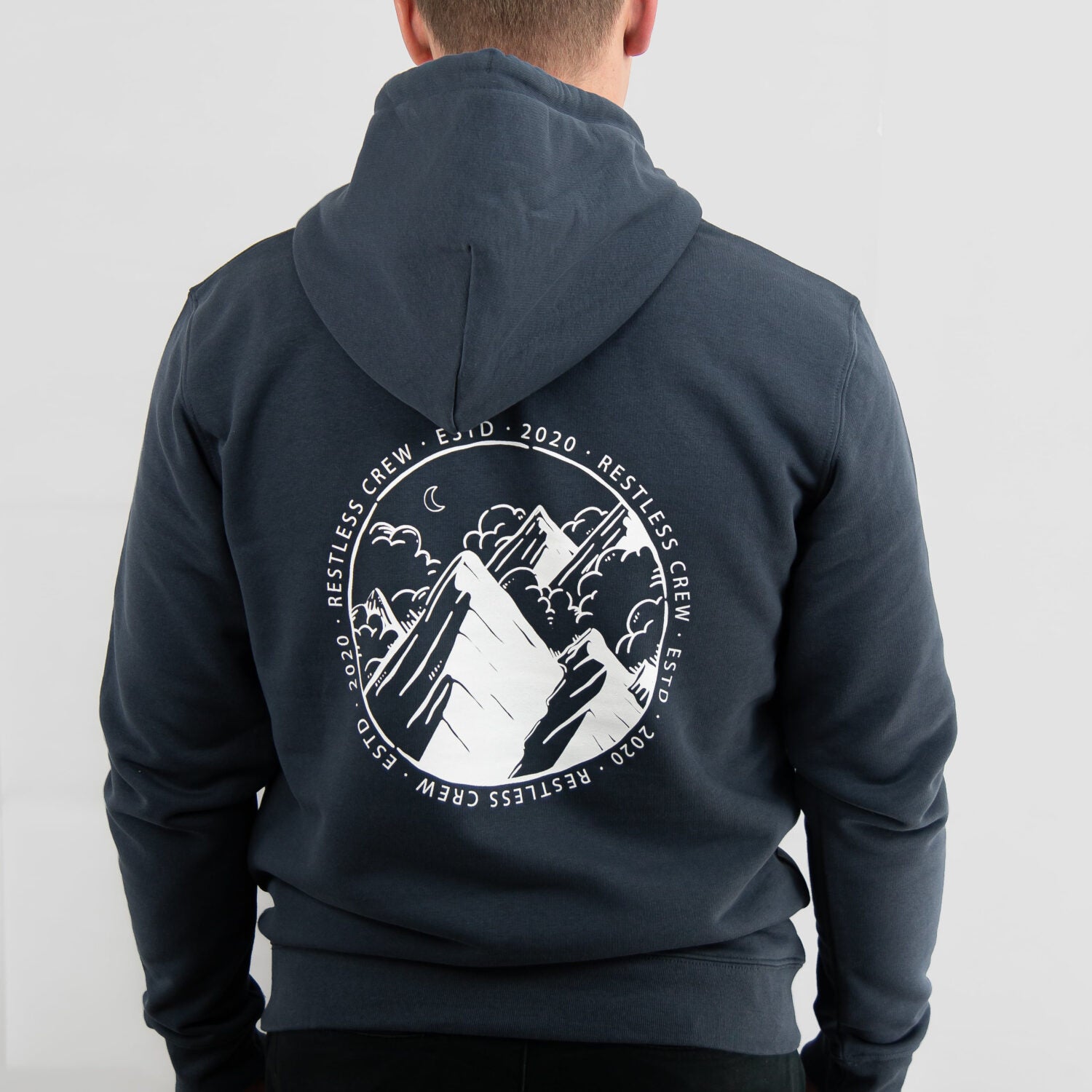 Restless Crew Unisex Hoodie "MOUNTAINS India Ink" - Grey