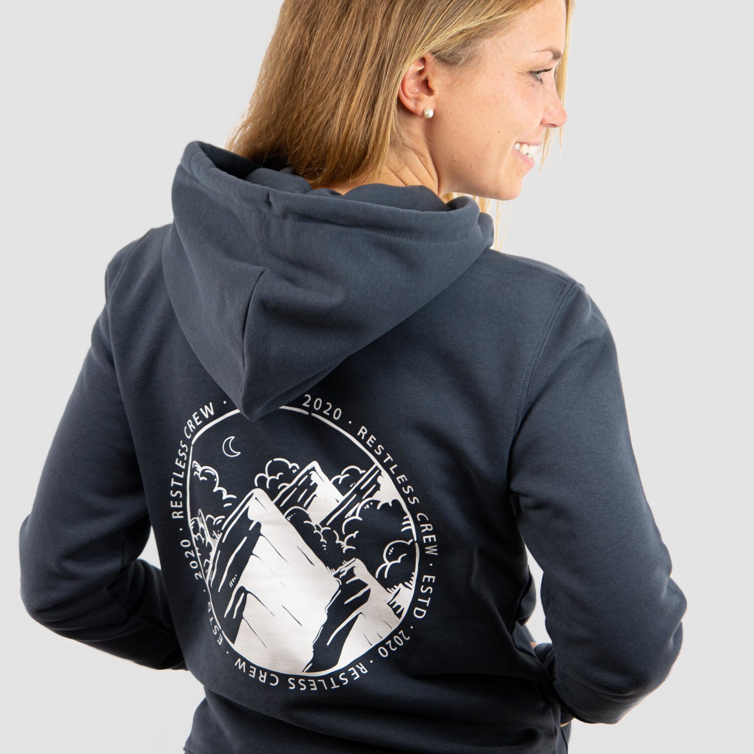 Restless Crew Unisex Hoodie "MOUNTAINS India Ink" - Grey