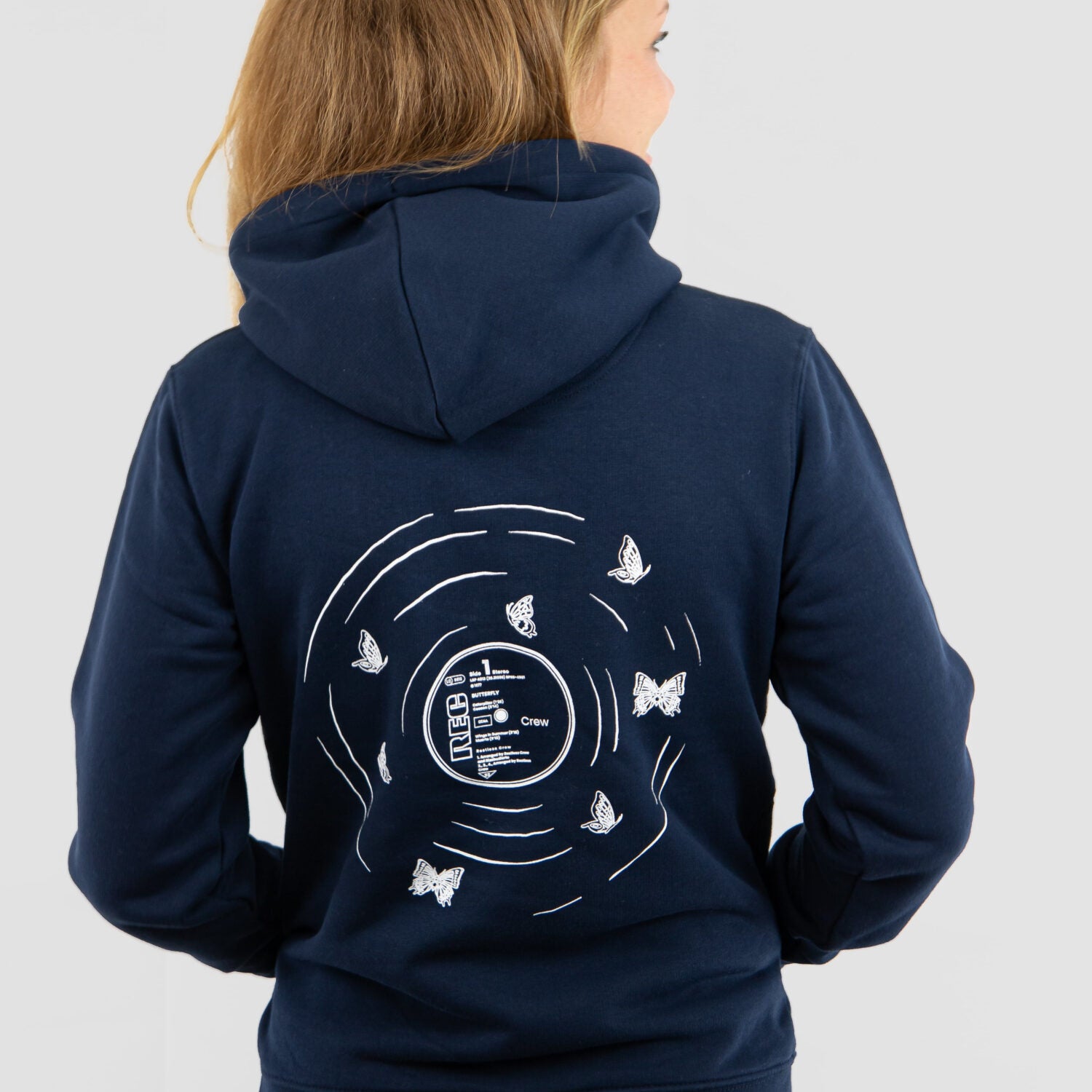 Restless Crew Unisex Hoodie VINYL BUTTERFLIES - French Navy_1.3