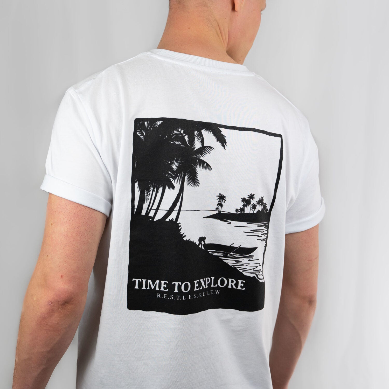 Restless Crew Unisex T-Shirt "BOAT ISLAND" - White