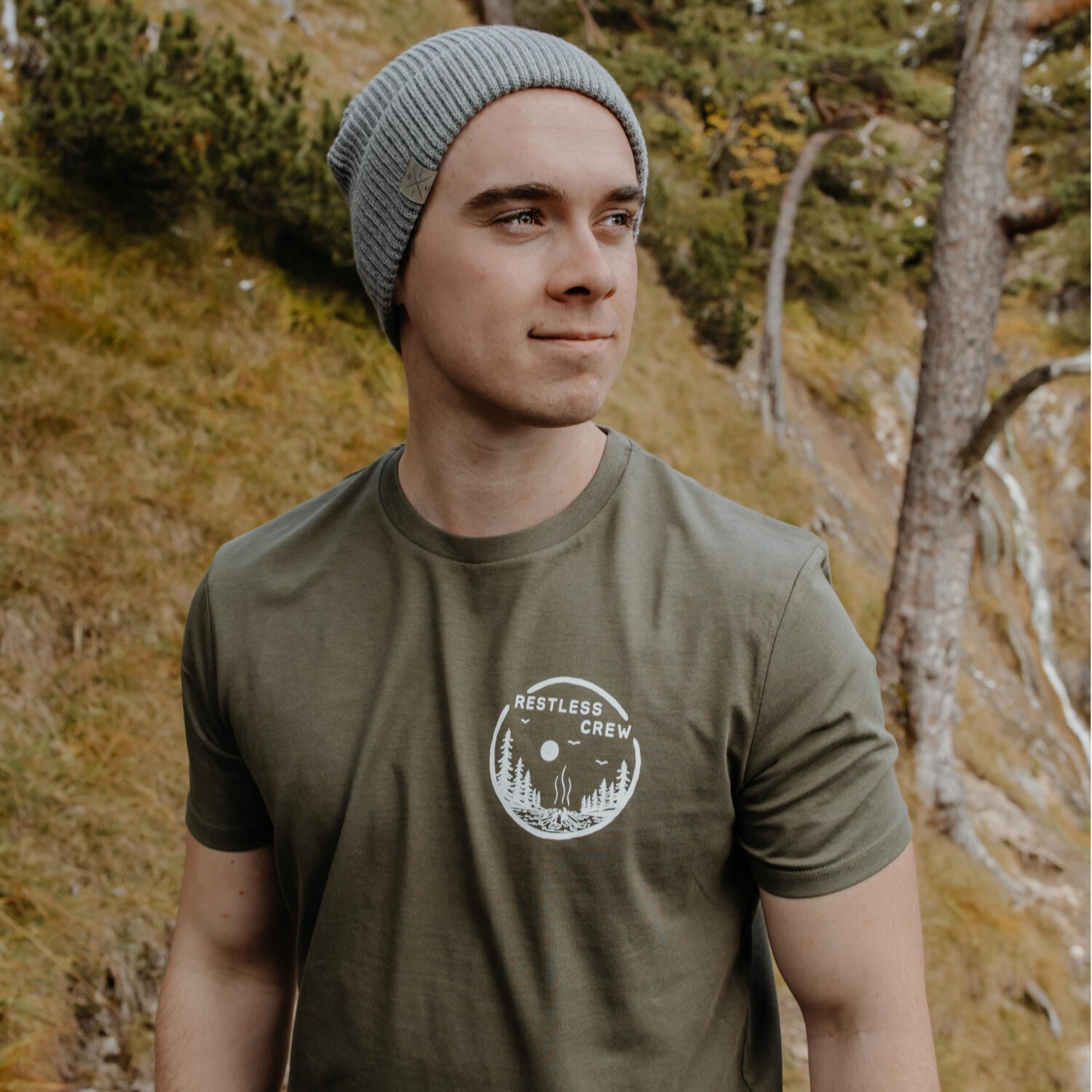 Restless Crew Unisex T-Shirt "CAMPFIRE" - Khaki