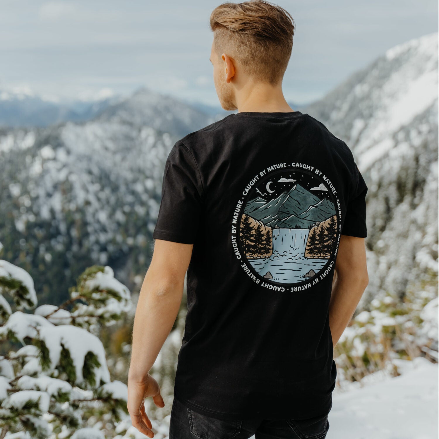 Restless Crew Unisex T-Shirt "CAUGHT BY NATURE" - Black