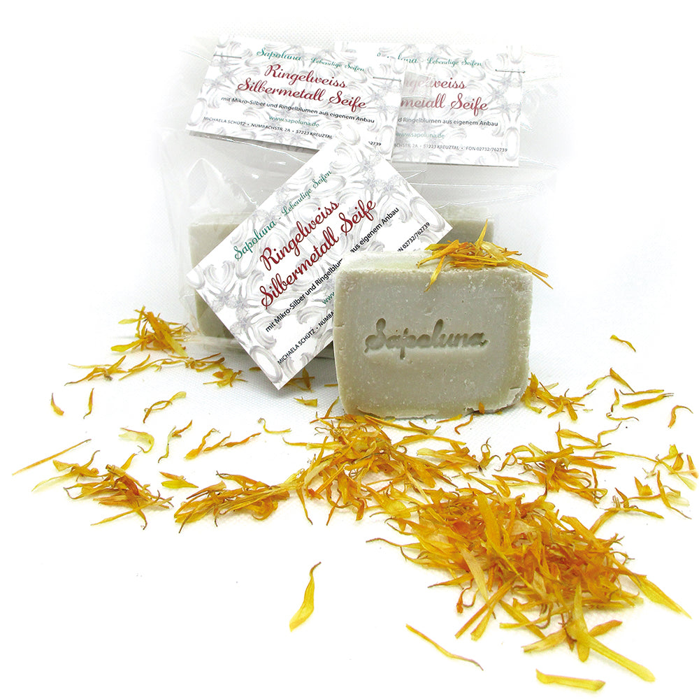 Sapoluna Silbermetall Naturseife Ringelweiss