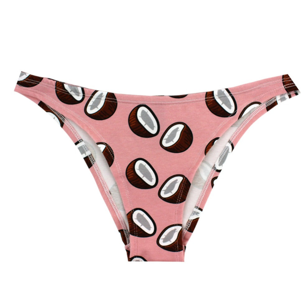 Rosa Bikinihose mit Kokosnuss-Muster.