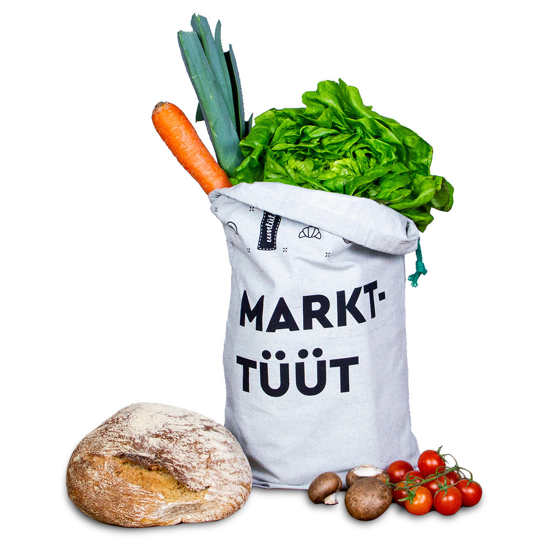Umtüten Wiederverwendbare Markt-Tüüt aus Bio-Baumwolle
