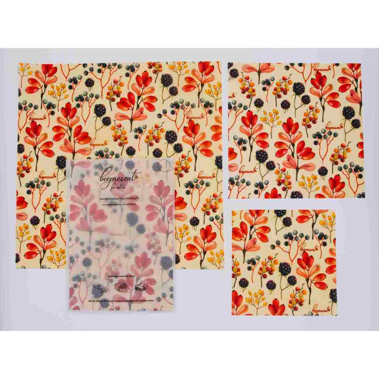 beepresent Bienenwachstuch-Set (S, M, L) Beere
