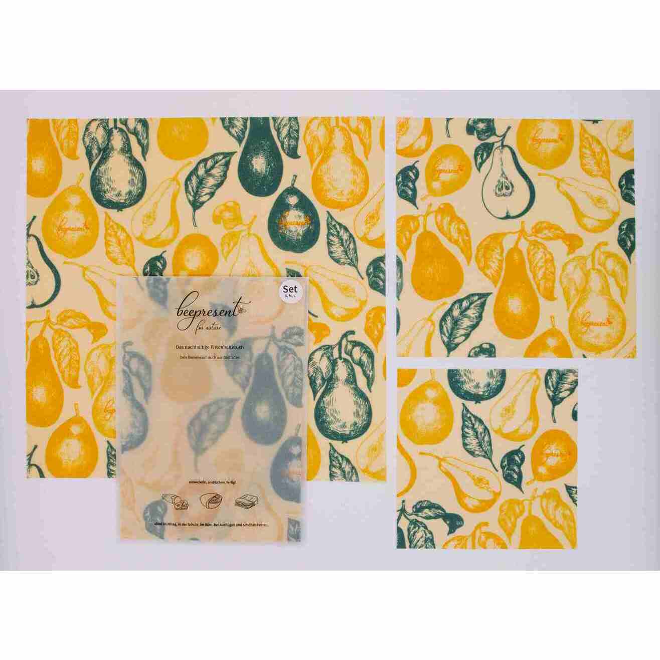 beepresent Bienenwachstuch-Set (S, M, L) Birne