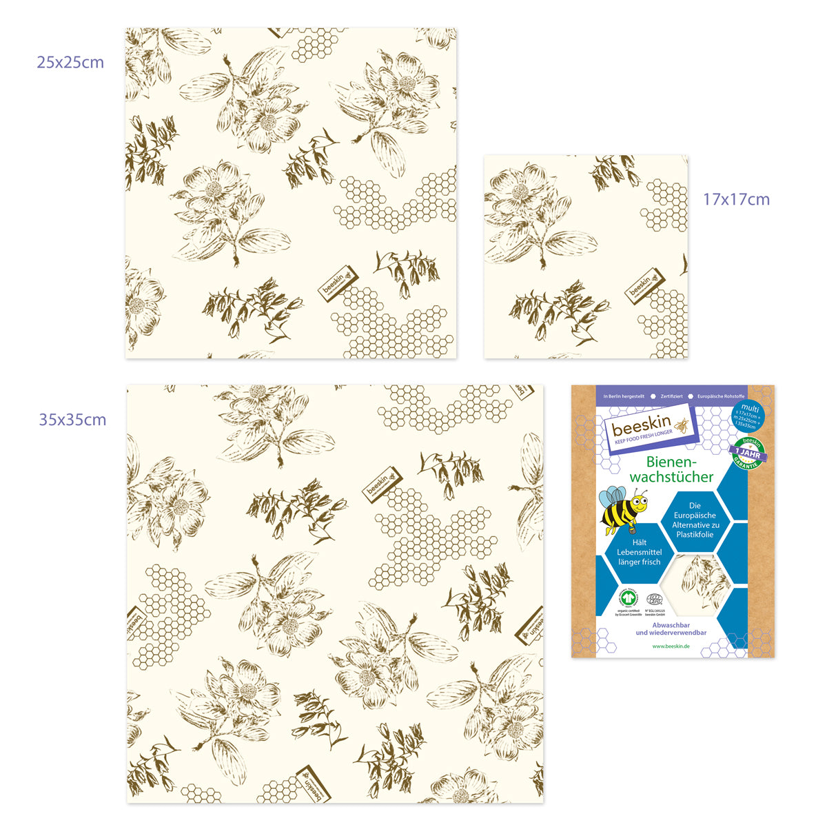 beeskin Bienenwachstuch 3er Set "Multi"