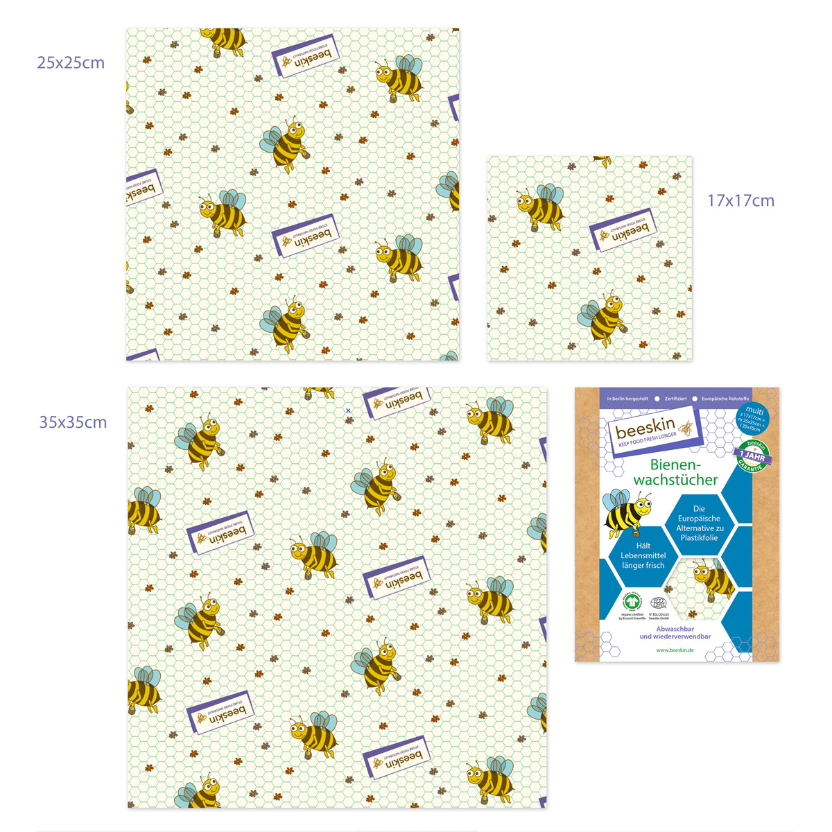 beeskin Bienenwachstuch 3er Set "Multi"