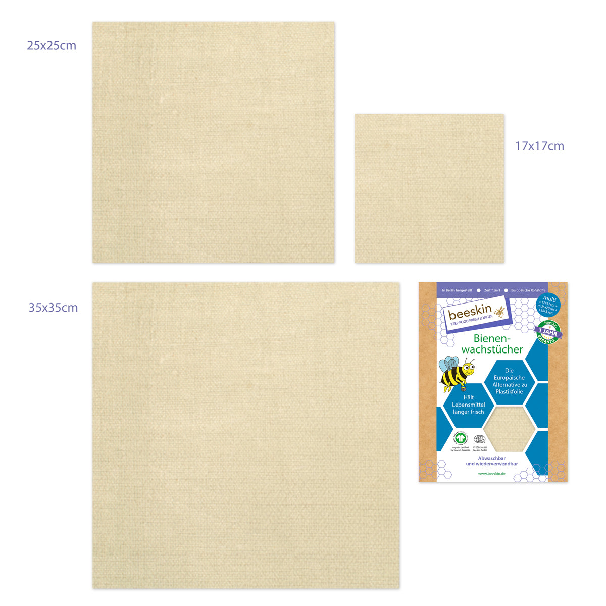 beeskin Bienenwachstuch 3er Set "Multi"