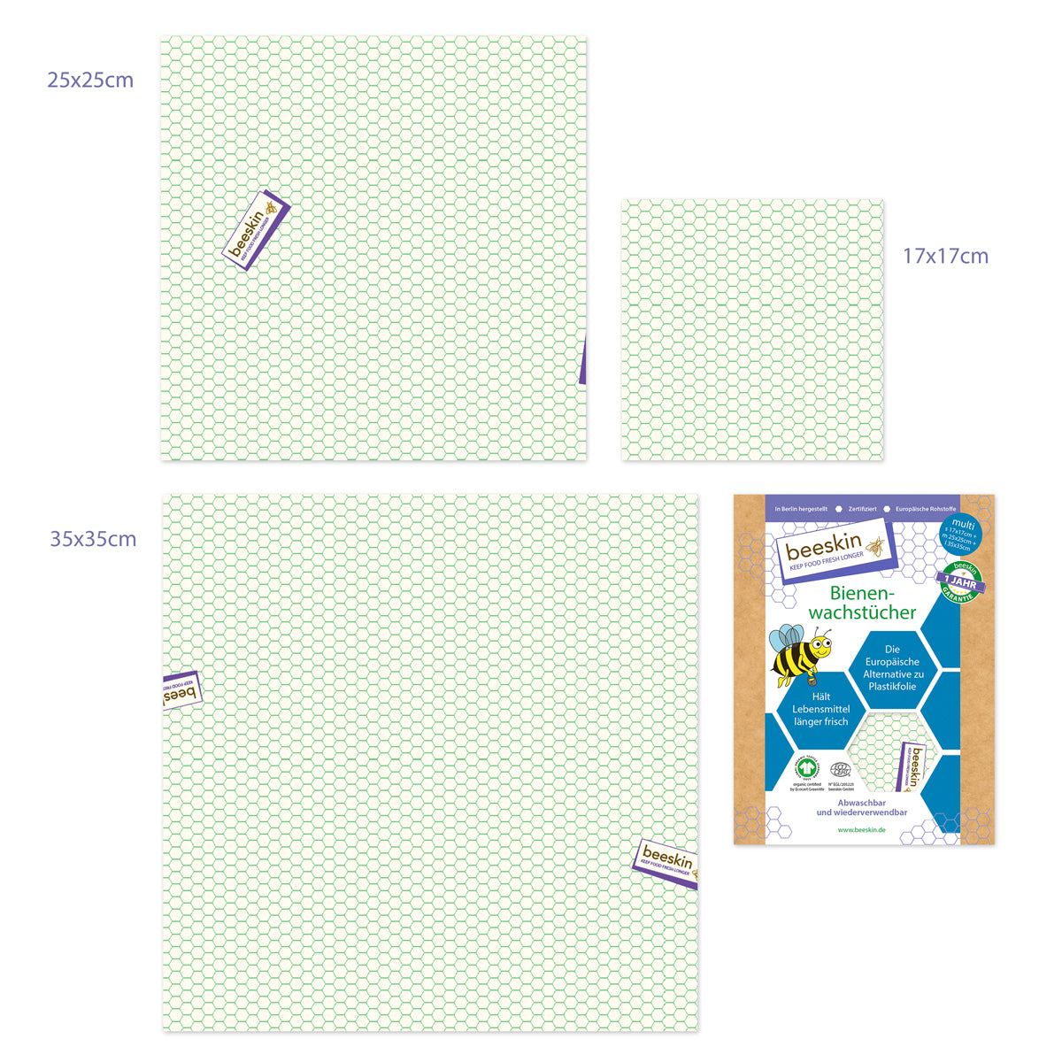 beeskin Bienenwachstuch 3er Set "Multi"