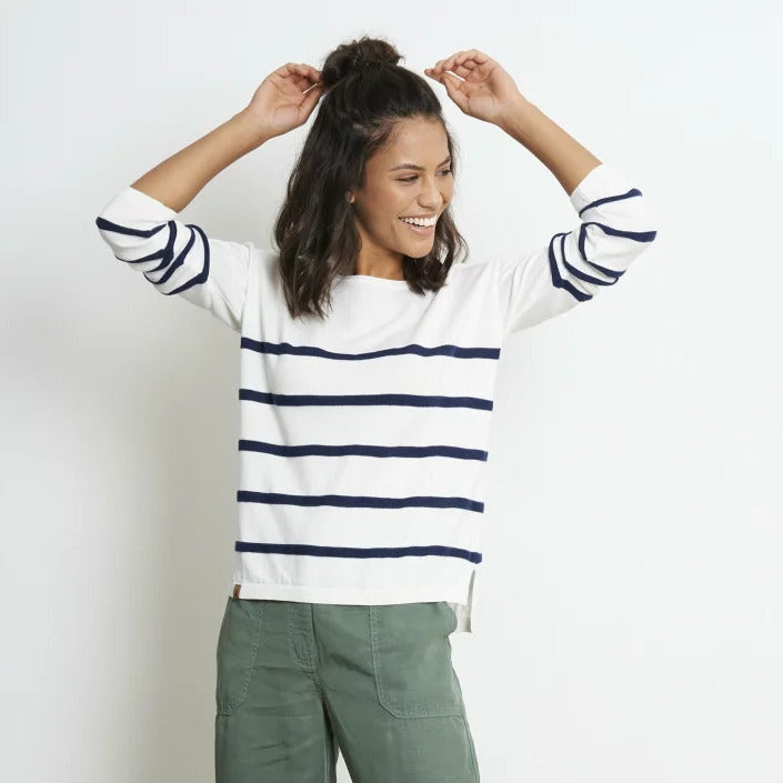 recolution Damen Pullover Crew Neck "STRIPES" - Off White-Navy