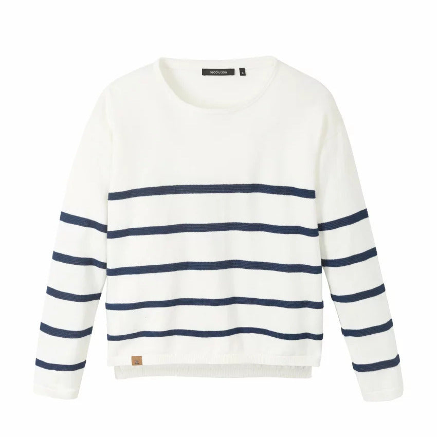 recolution Damen Pullover Crew Neck "STRIPES" - Off White-Navy