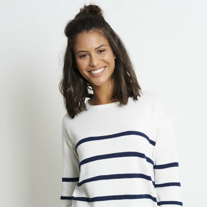 recolution Damen Pullover Crew Neck "STRIPES" - Off White-Navy