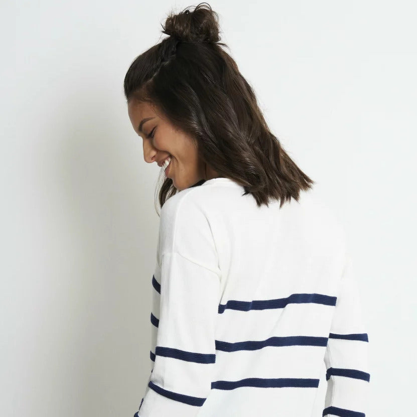 recolution Damen Pullover Crew Neck "STRIPES" - Off White-Navy