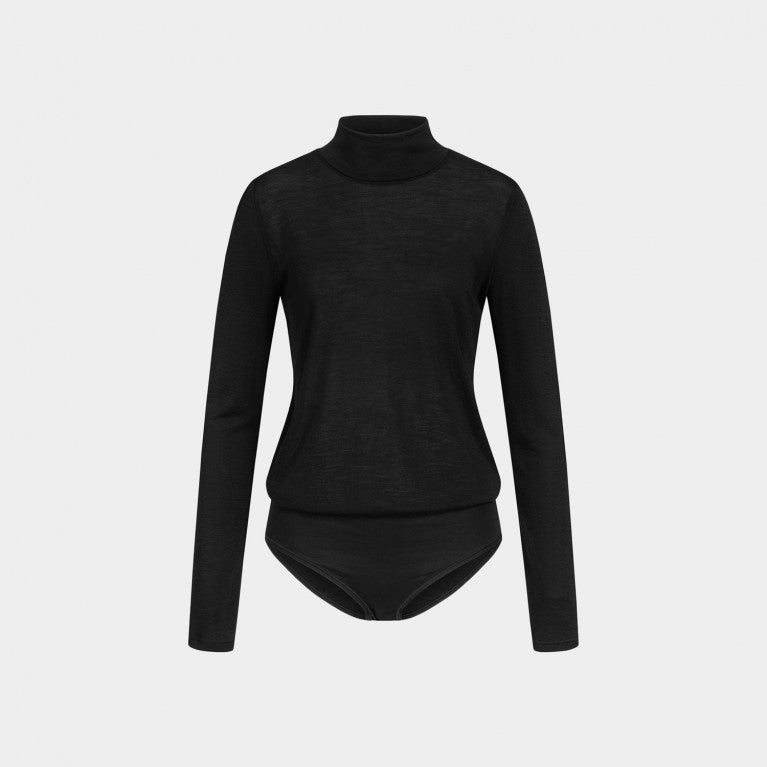 erlich textil Wolle Body mit Stehkragen "Elvira" schwarz
