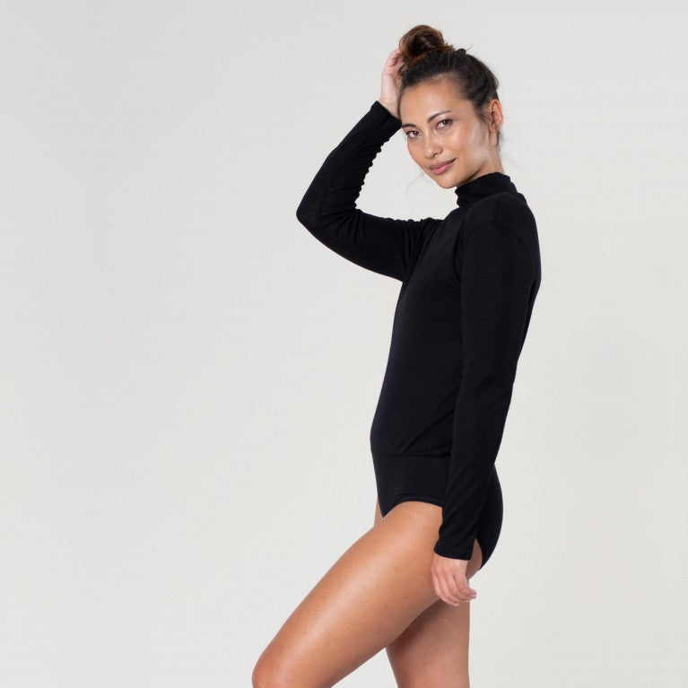 erlich textil Wolle Body mit Stehkragen "Elvira" schwarz