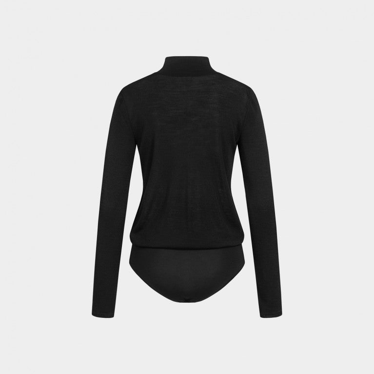 erlich textil Wolle Body mit Stehkragen "Elvira" schwarz