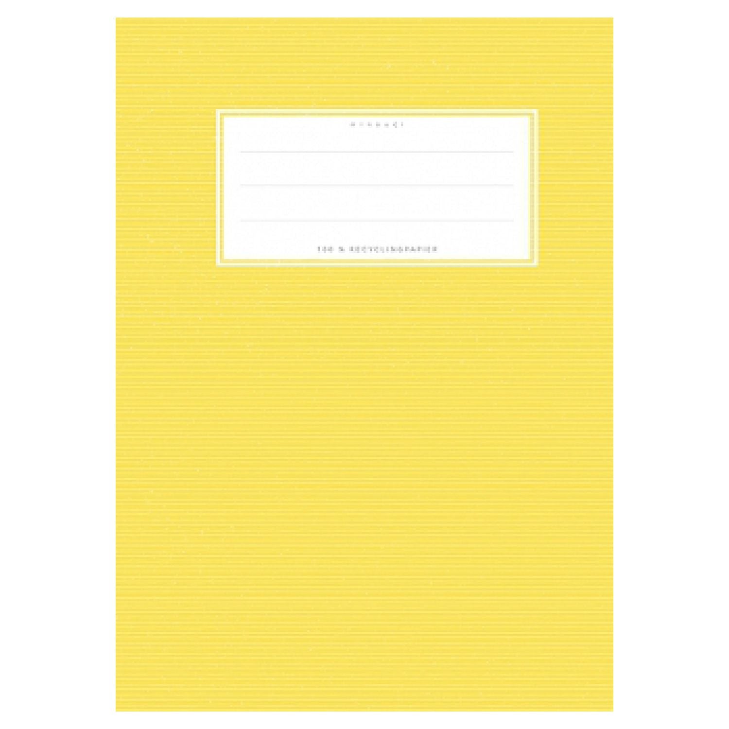 Gelbes Notizbuch mit weißem Beschriftungsfeld auf der Vorderseite.