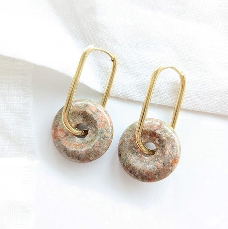 Heavin Creolen Naturstein "Beige Marble" Gold