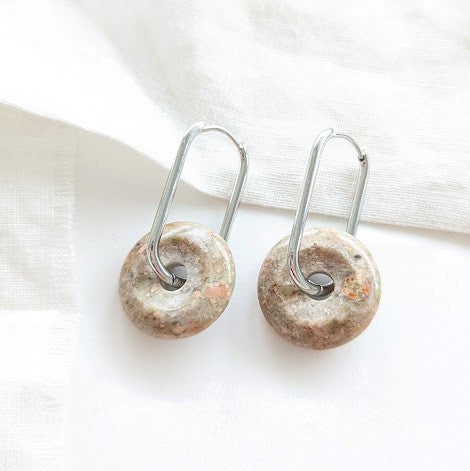 Heavin Creolen Naturstein "Beige Marble"