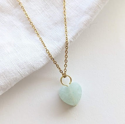Heavin Kette Naturstein "Herz Aventurin" - Silber Gold