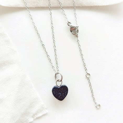 Heavin Kette Naturstein "Galaxy Herz" - Silber