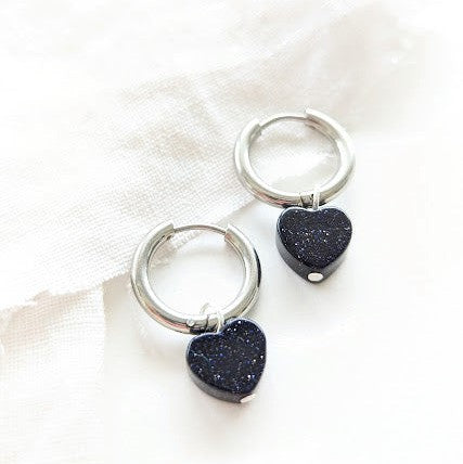 Heavin Creolen mit Naturstein "Galaxy Herz" Silber