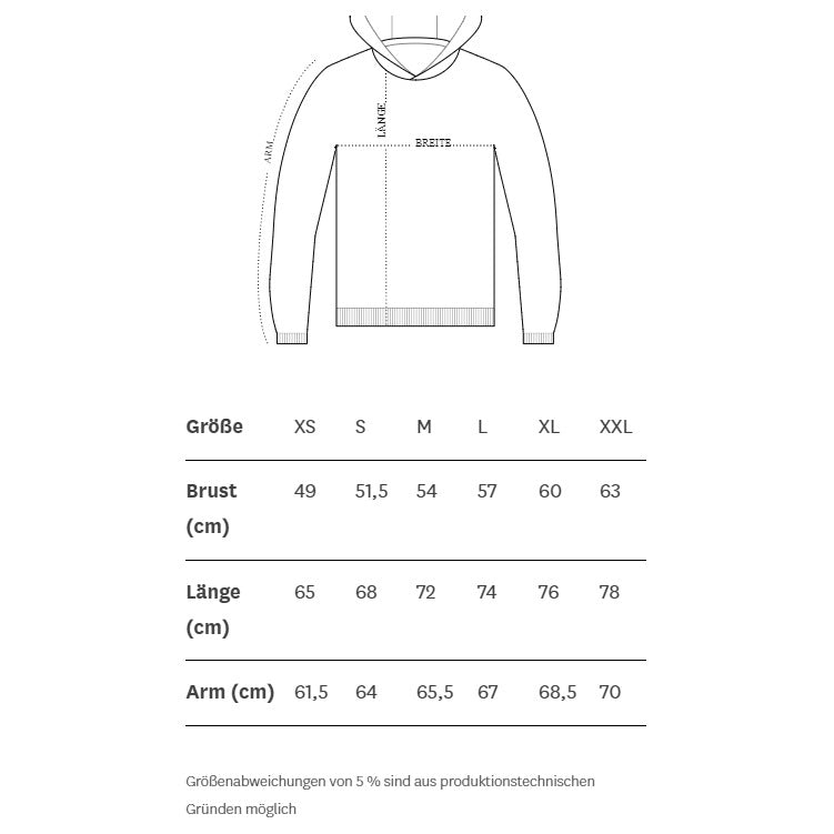 hey soho Hoodie I don't care Größentabelle
