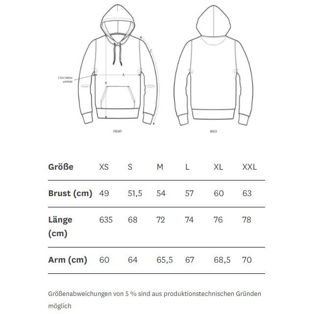 hey soho Hoodie Love beats hate Größentabelle