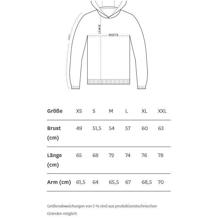 hey soho Hoodie Run Wild Größentabelle