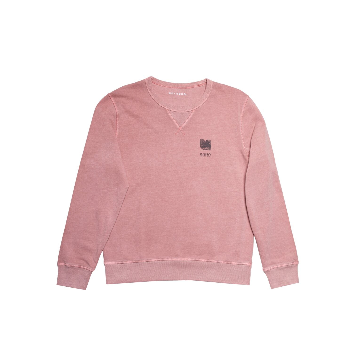 Rosa Sweatshirt mit Rundhalsausschnitt und kleinen Logo-Print auf der linken Brust.