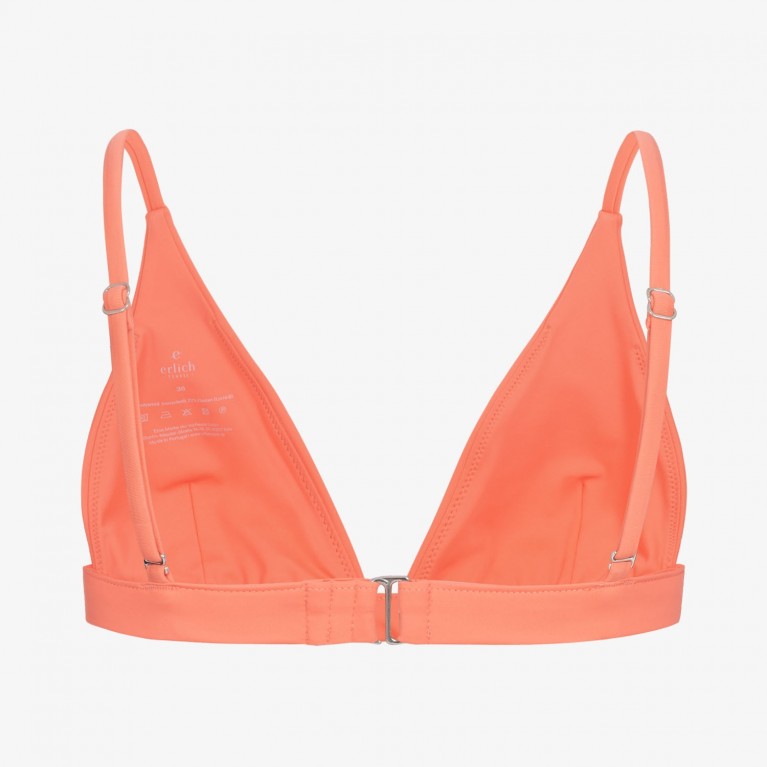 Orangefarbener Triangel-BH mit verstellbaren Trägern und Rückverschluss, auf neutralem Hintergrund.