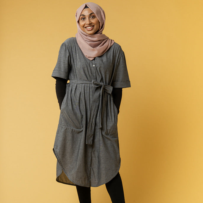 MELAWEAR Damen Midi-Blusenkleid KAREENA Grau melange