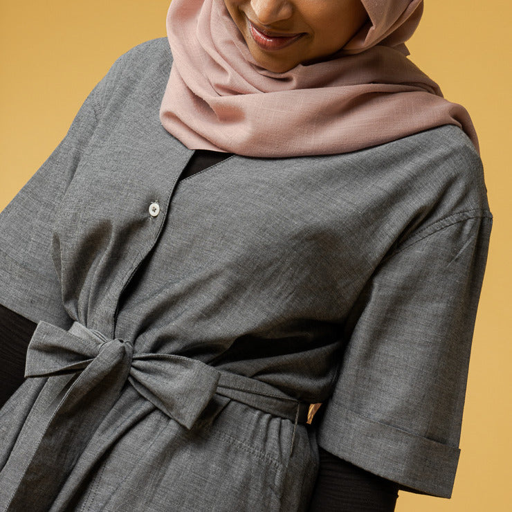 MELAWEAR Damen Midi-Blusenkleid "KAREENA" Grau Melange