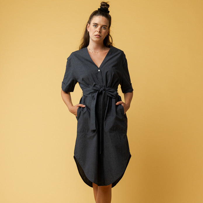 MELAWEAR Damen Midi-Blusenkleid KAREENA Navy Grid