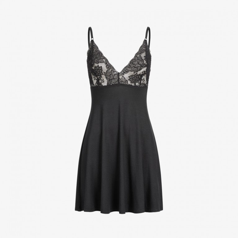 erlich textil Nachtkleid mit Spitze "Lene" Schwarz