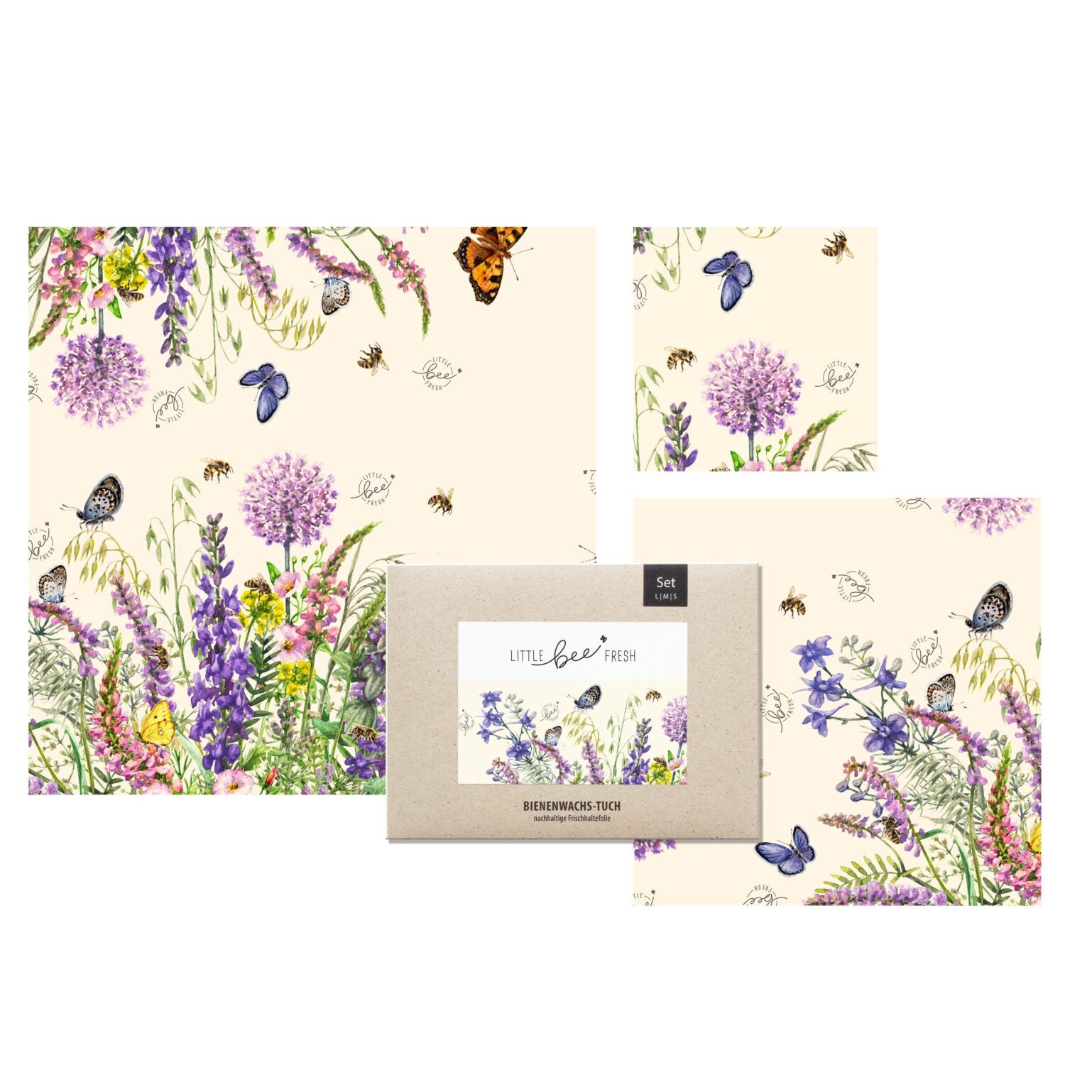 little bee fresh Bio-Bienenwachstuch "Starter-Set" Bunte Blumenwiese