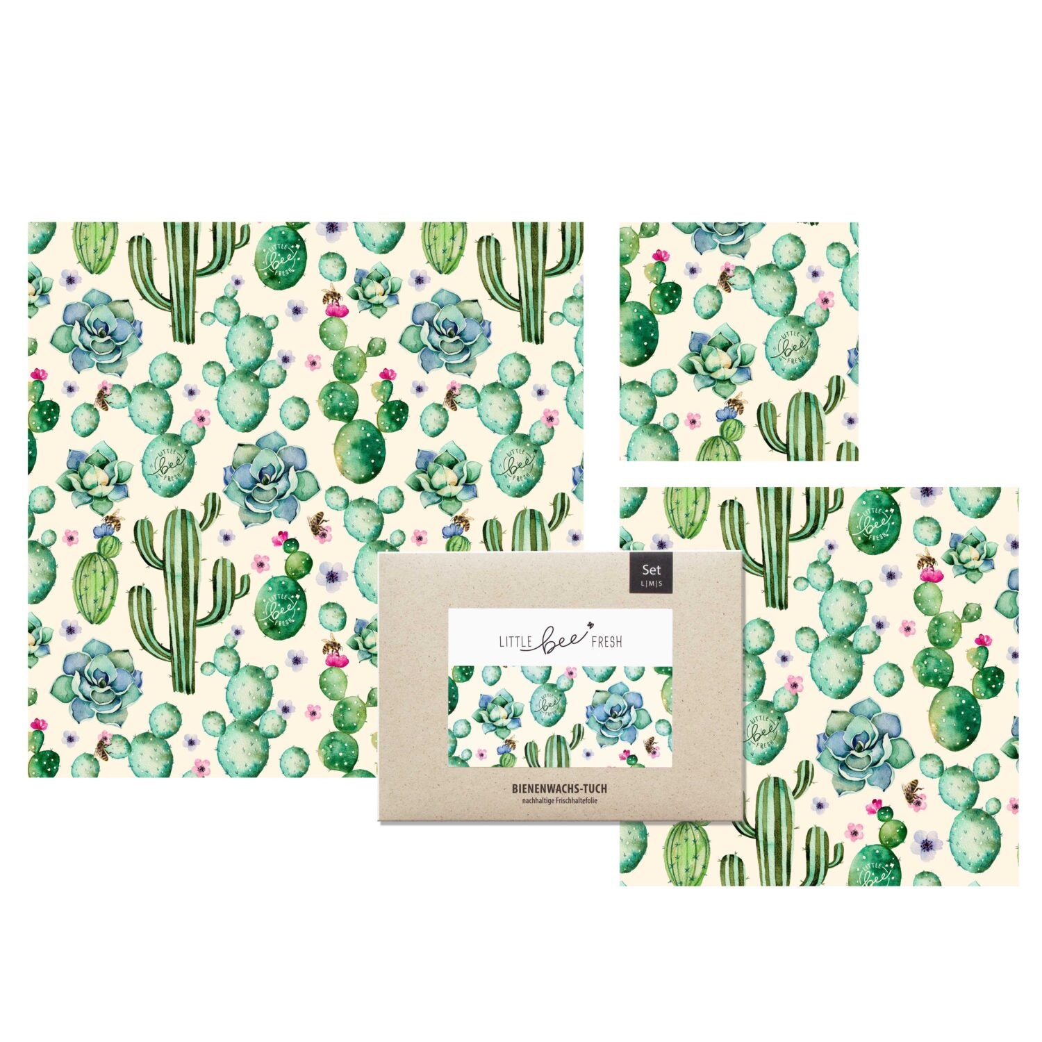 little bee fresh Bio-Bienenwachstuch "Starter-Set" Kakteen
